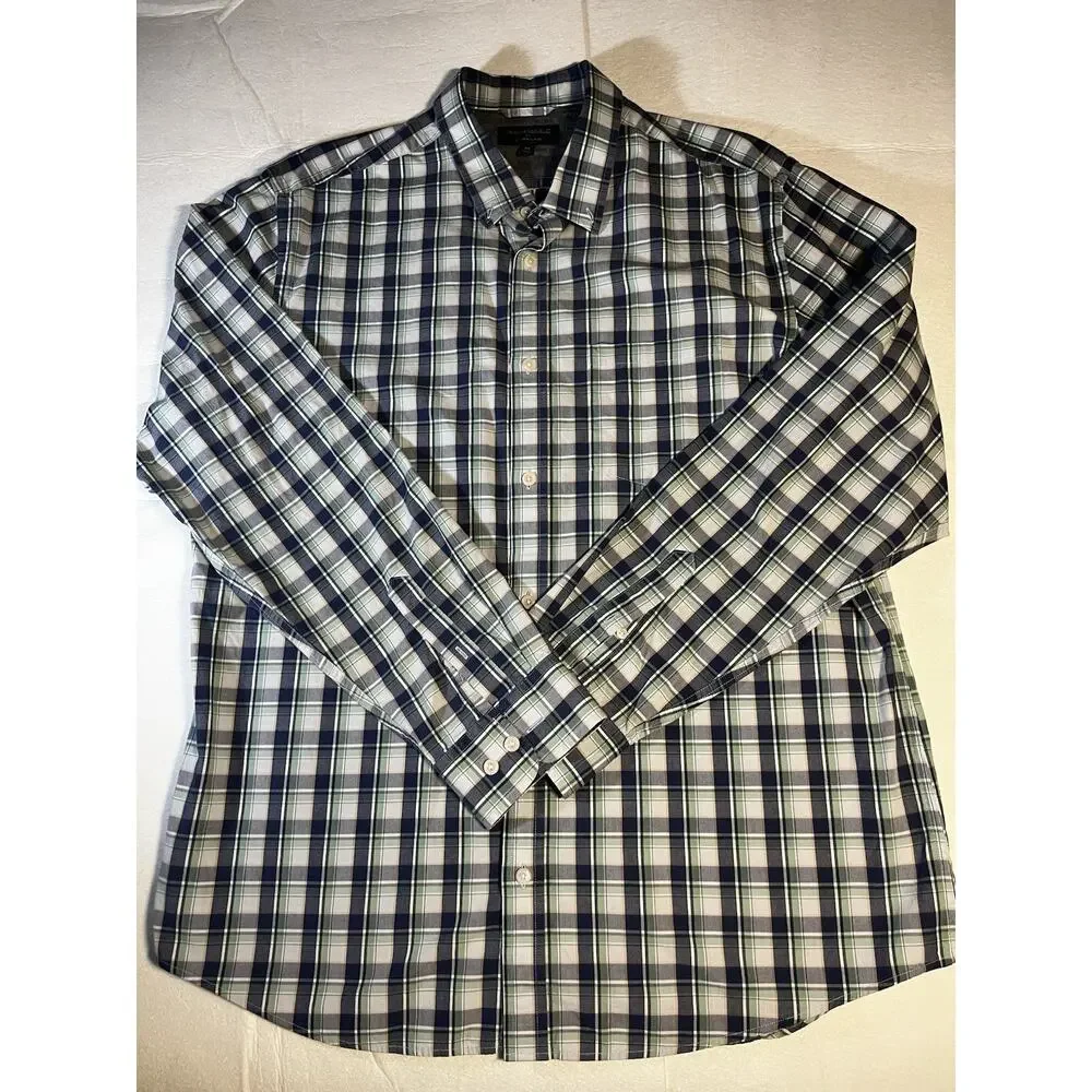 Banana Republic Men’s XL Slim Fit Blue Green Plaid Soft Wash Button Down Shirt